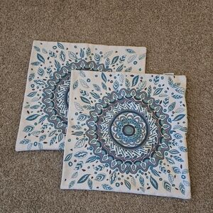 Gray And Teal Mandala Accent Pillow Covers